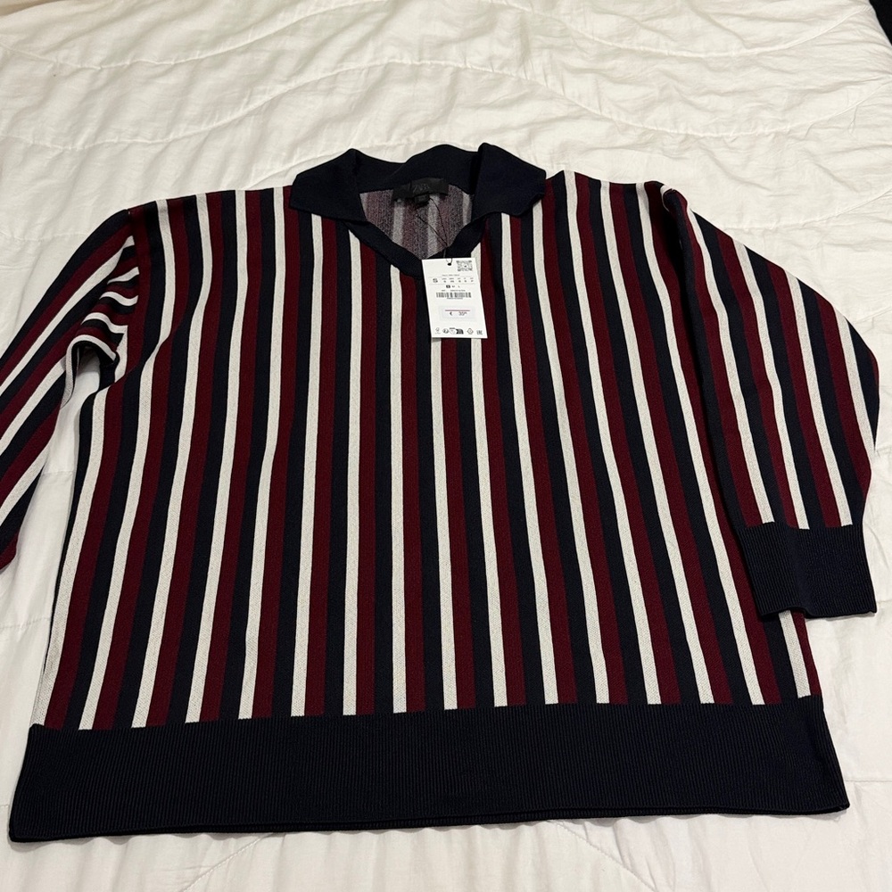 Zara Navy and Burgundy Striped Knit